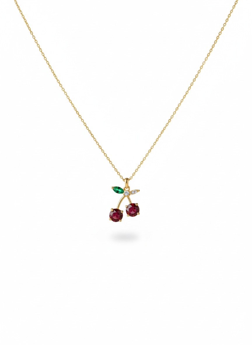 Cherry Kiss Necklace 18K Gold Plated.