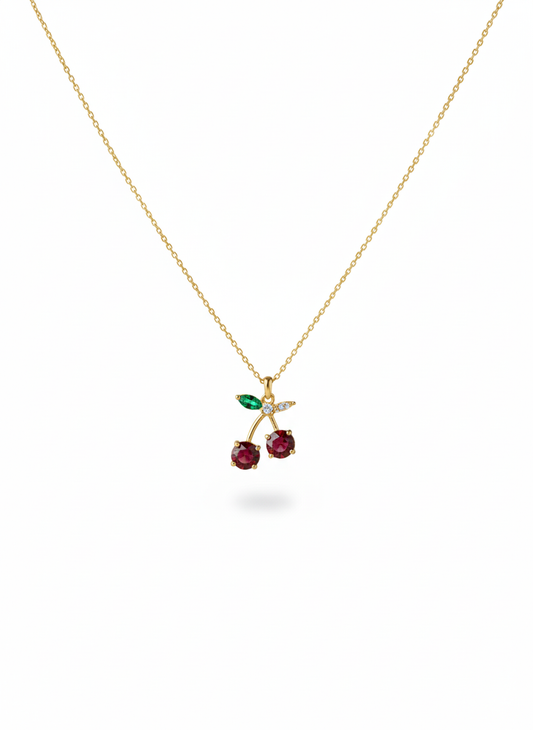 Cherry Kiss Necklace 18K Gold Plated.