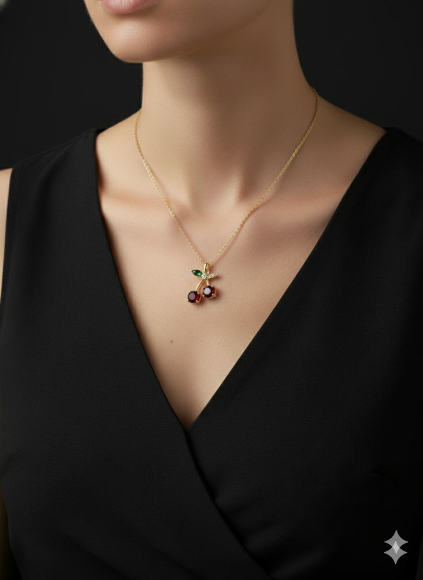 Cherry Kiss Necklace 18K Gold Plated.