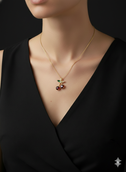 Cherry Kiss Necklace 18K Gold Plated.
