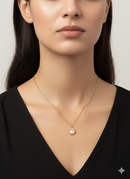 Pear Solitaire Pendant 18k Gold Plated.