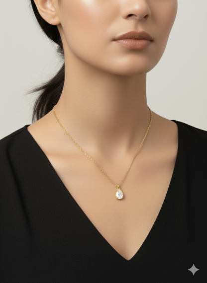 Pear Solitaire Pendant 18k Gold Plated.
