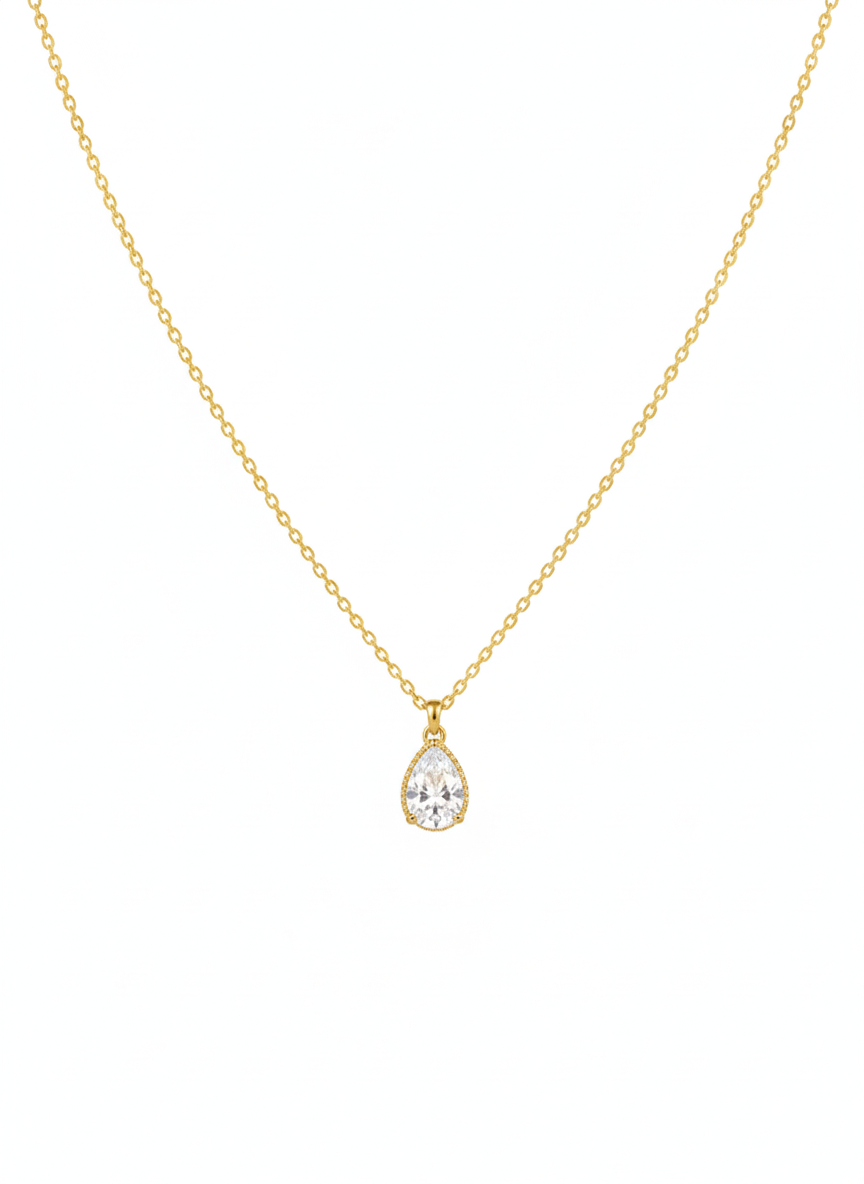 Pear Solitaire Pendant 18k Gold Plated.