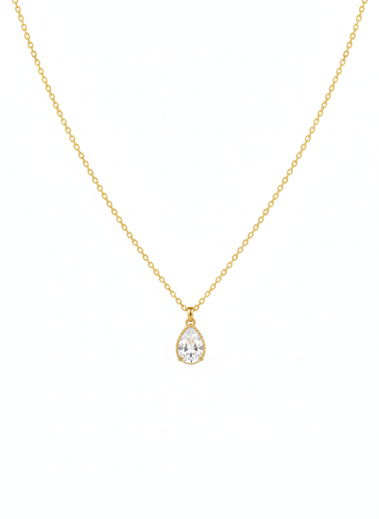 Pear Solitaire Pendant 18k Gold Plated.