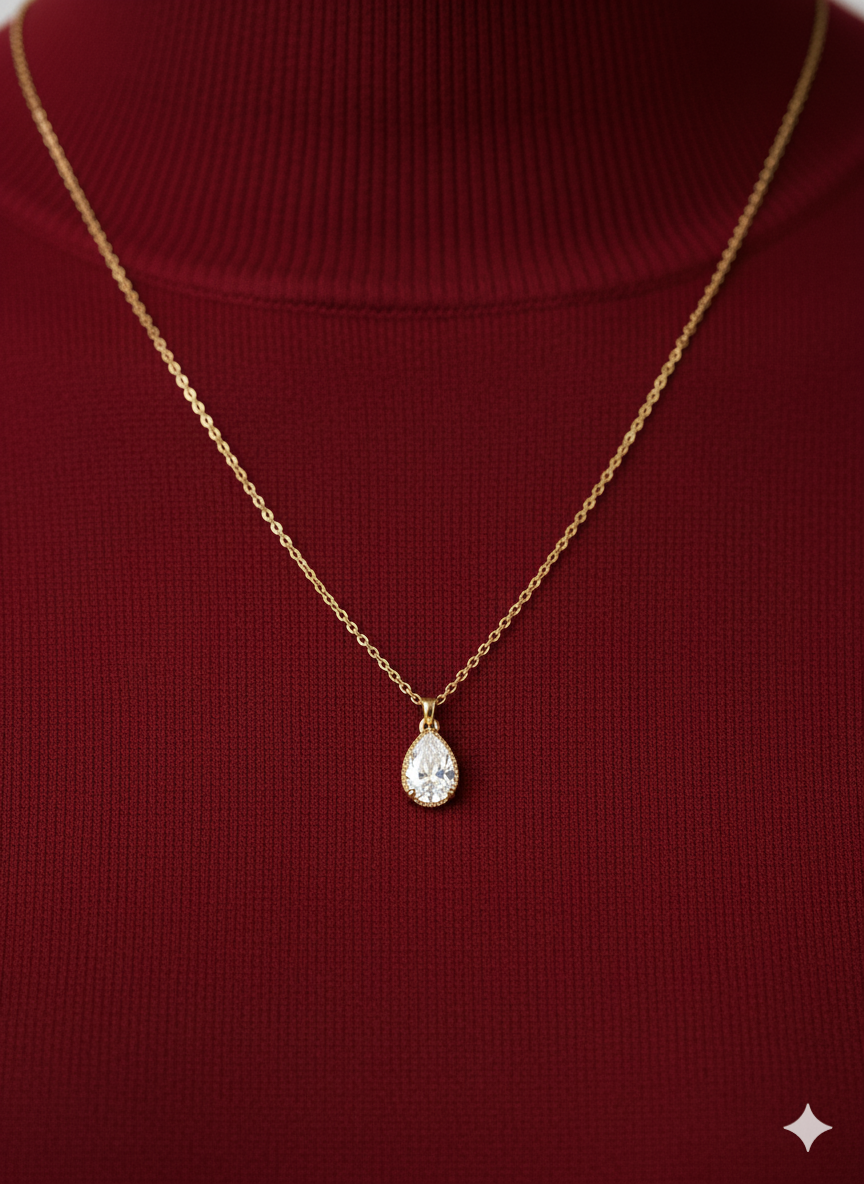 Pear Solitaire Pendant 18k Gold Plated.
