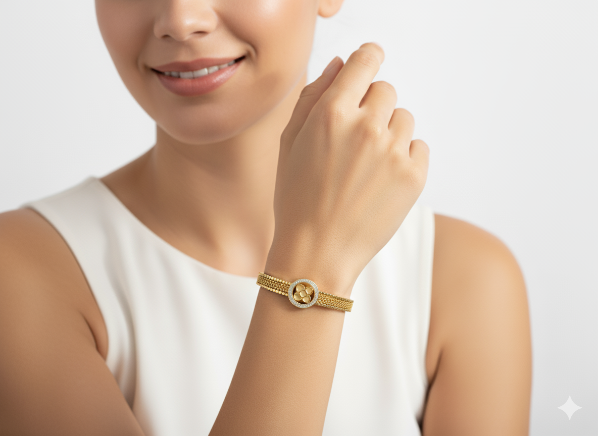 Floral Kada Bracelet 18k Gold Plated