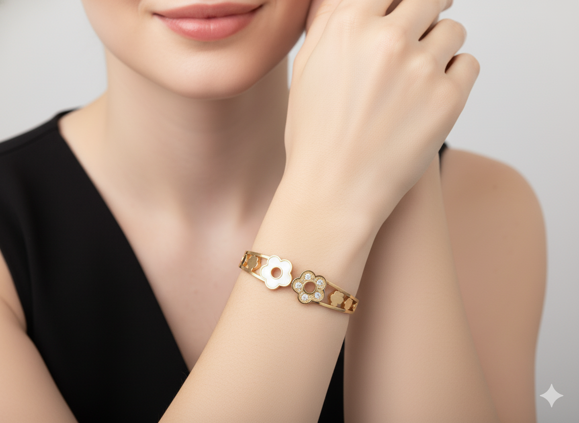 Hollowed Leaf Flower Bracelet 18k Gold Plated