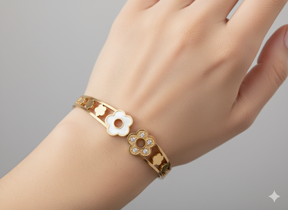 Hollowed Leaf Flower Bracelet 18k Gold Plated