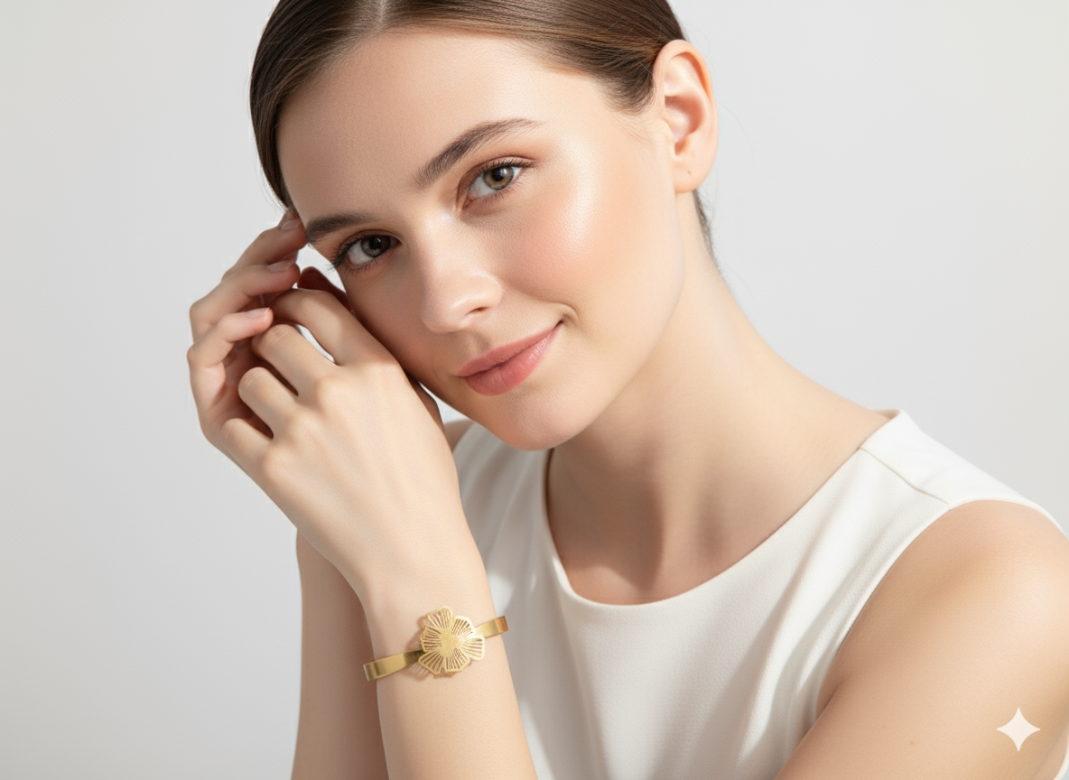 Sparkle Quad Flower 18K Gold Plated Bracelet.