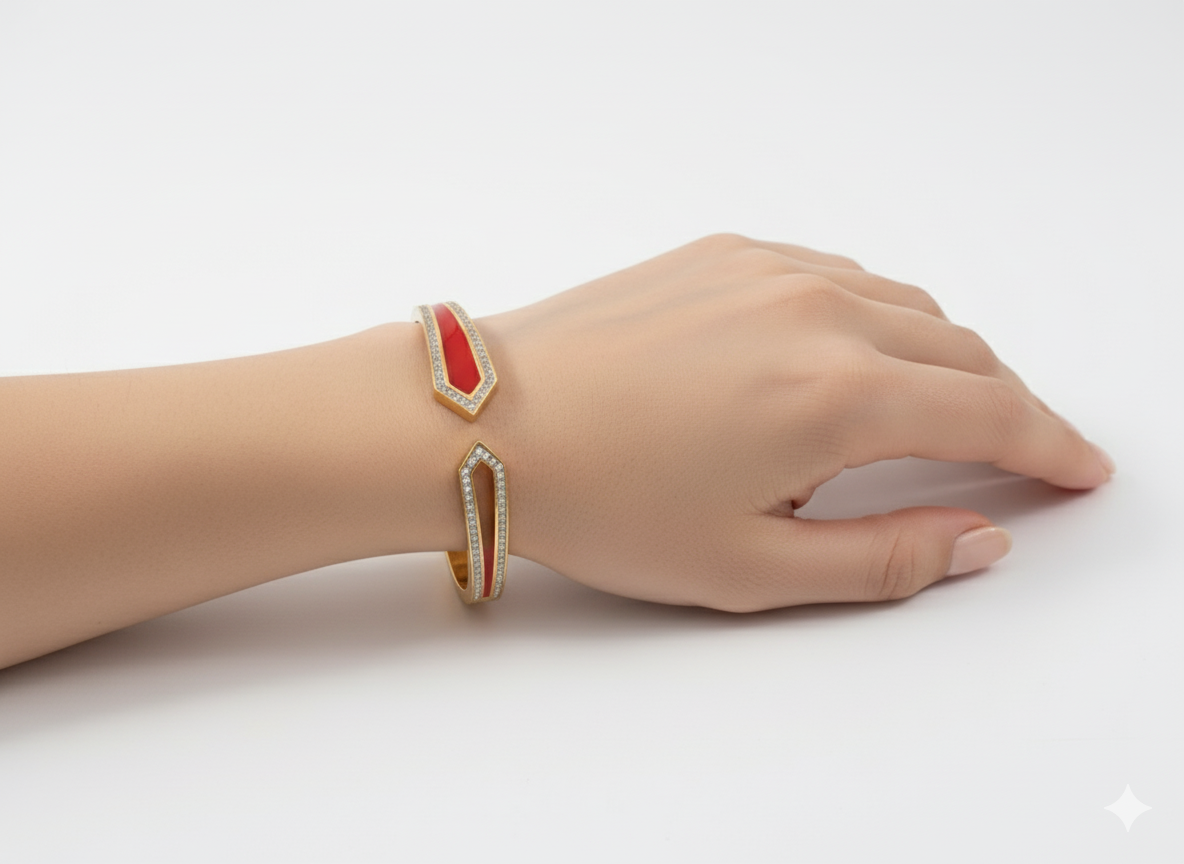 18k Gold Plated Crystal Accented Enamel Bracelet