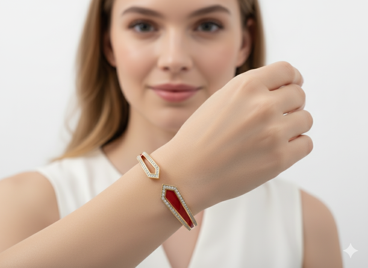 18k Gold Plated Crystal Accented Enamel Bracelet