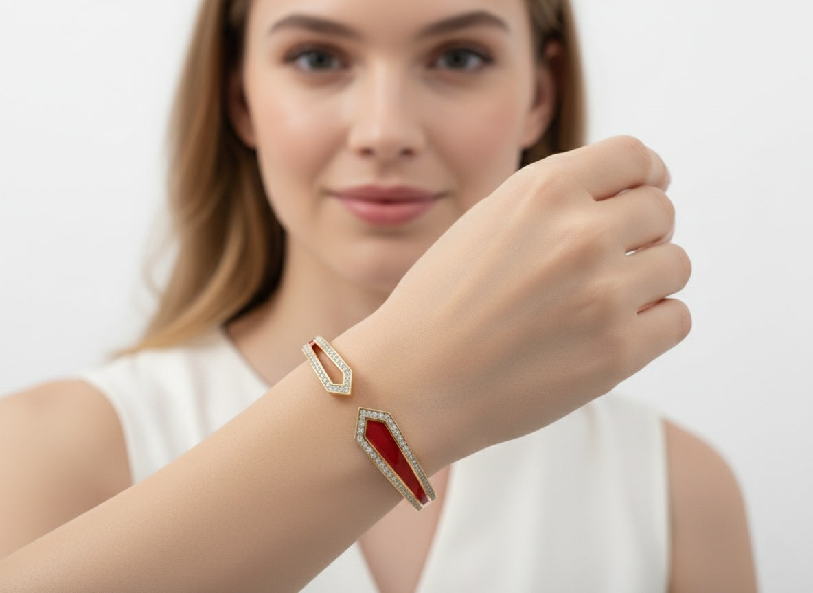 18k Gold Plated Crystal Accented Enamel Bracelet