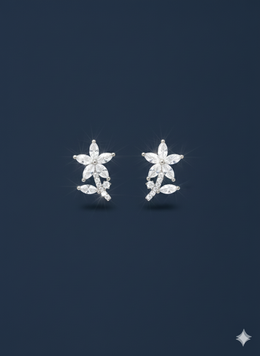 Crystal floral Studs with Zirconia Diamond