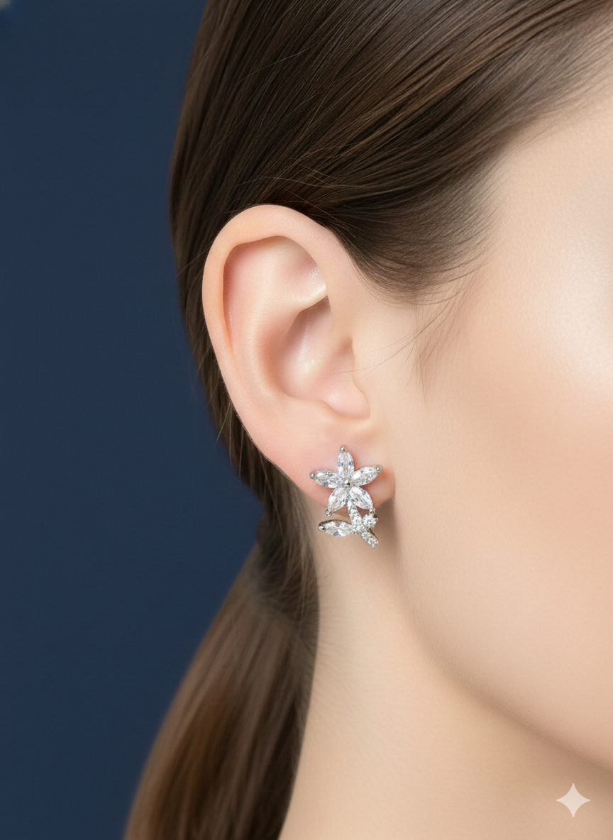 Crystal floral Studs with Zirconia Diamond