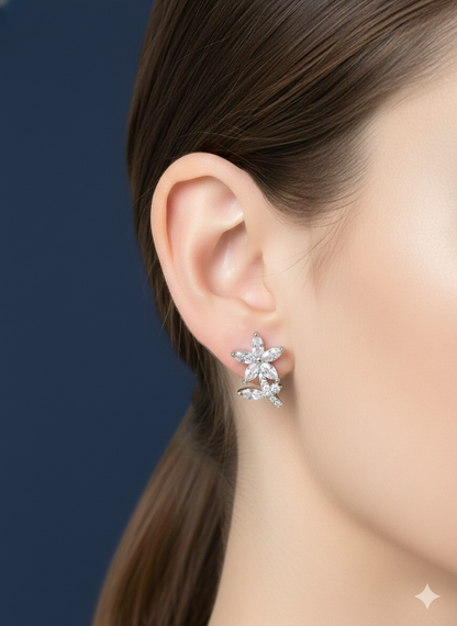 Crystal floral Studs with Zirconia Diamond