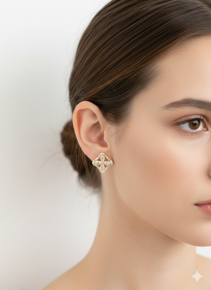 imperial Petal Diamond Studs 18k Gold Plated.