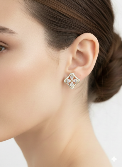 imperial Petal Diamond Studs 18k Gold Plated.