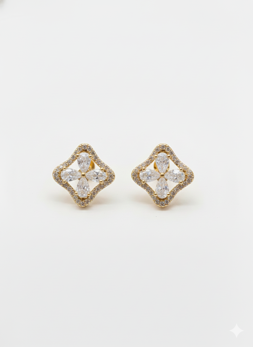 imperial Petal Diamond Studs 18k Gold Plated.