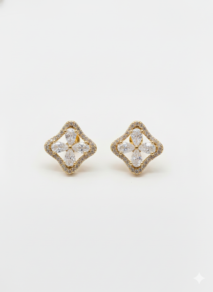 imperial Petal Diamond Studs 18k Gold Plated.