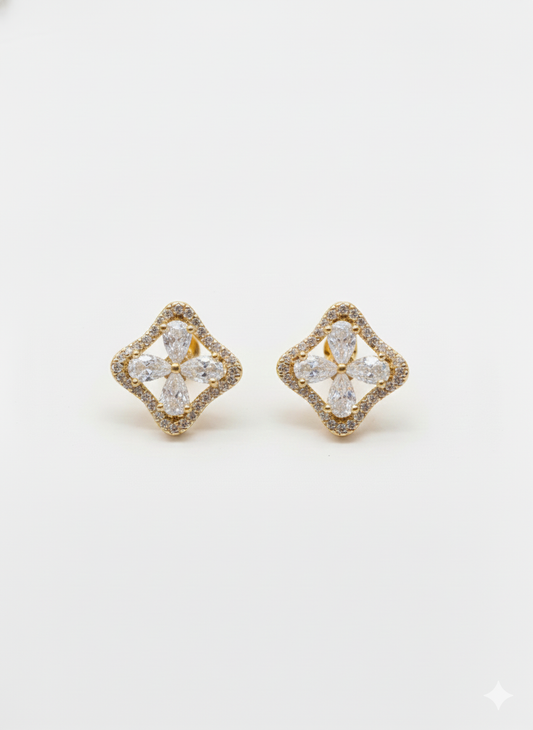 imperial Petal Diamond Studs 18k Gold Plated.