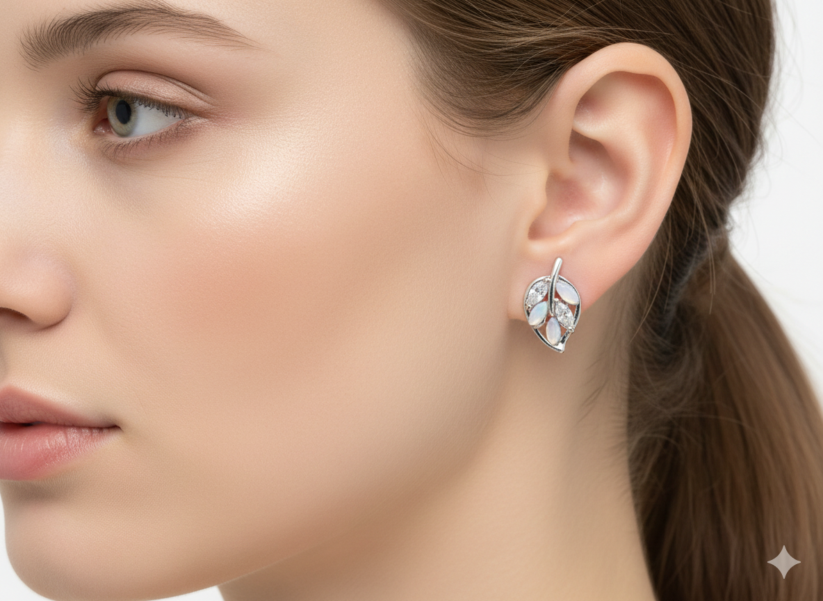 Silver Dew Leaf Earrings