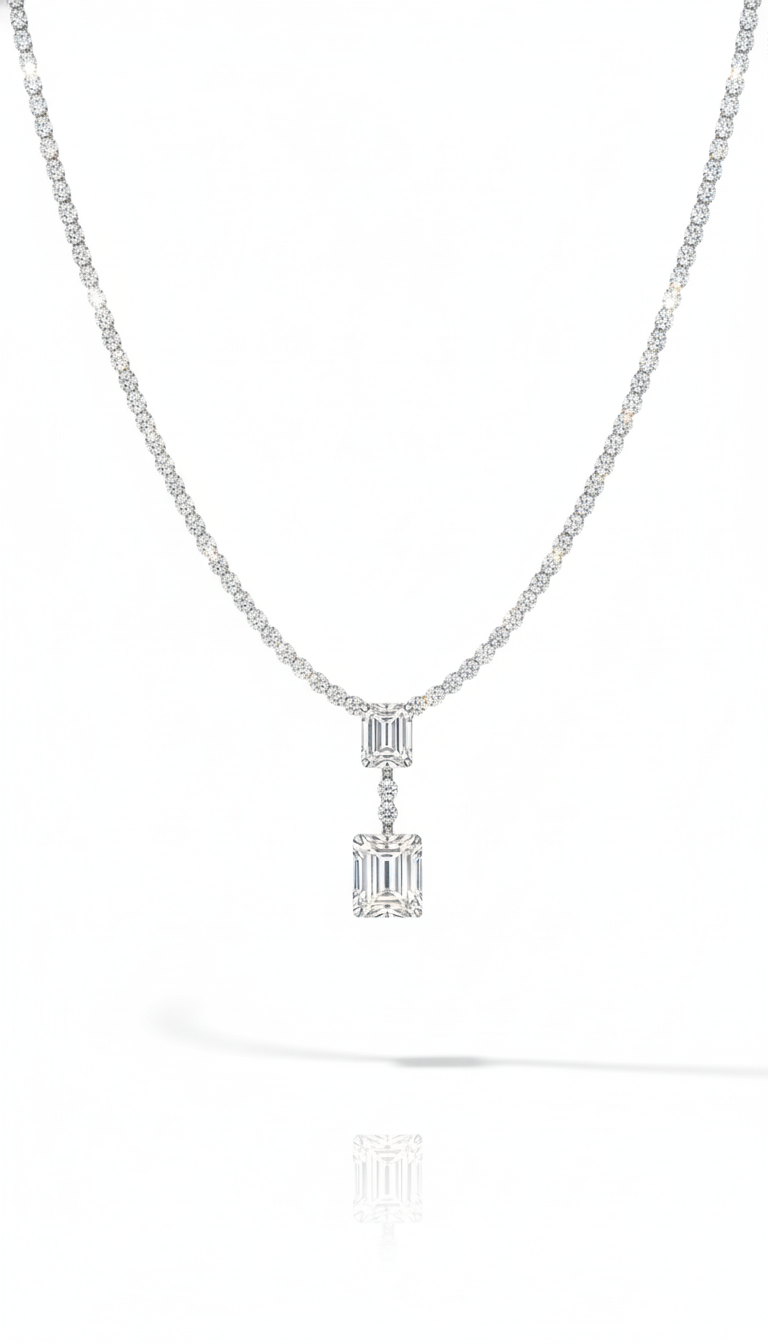 Royal Drop Diamond Necklace With Silver Rhodium Plated & Lab Grown Diamond