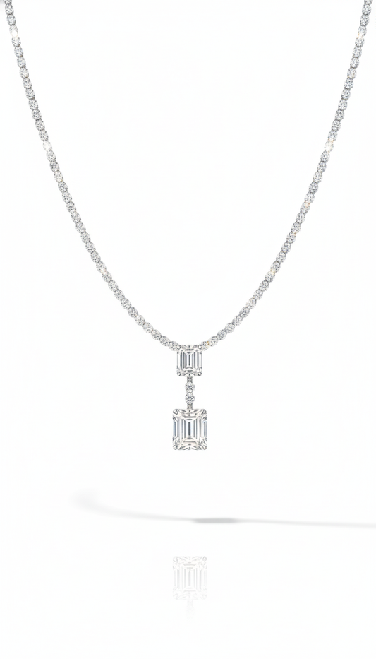 Royal Drop Diamond Necklace With Silver Rhodium Plated & Lab Grown Diamond