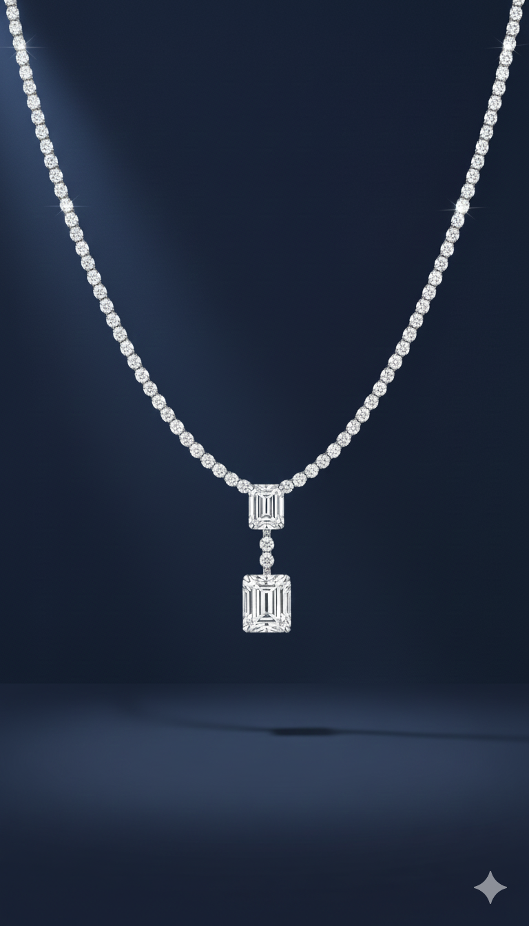 Royal Drop Diamond Necklace With Silver Rhodium Plated & Lab Grown Diamond