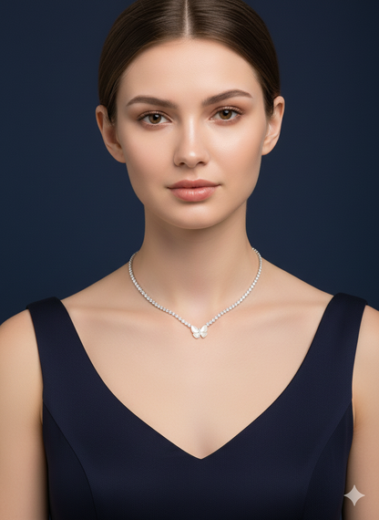 Crystal Butterfly Necklace Silver Rhodium Plated