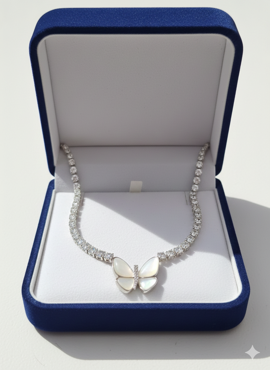 Crystal Butterfly Necklace Silver Rhodium Plated