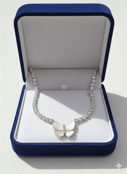 Crystal Butterfly Necklace Silver Rhodium Plated