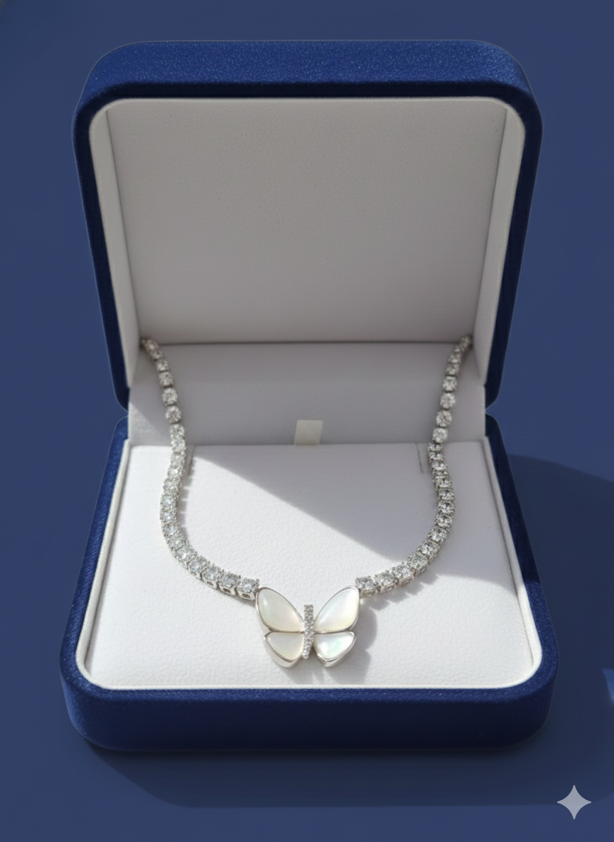 Crystal Butterfly Necklace Silver Rhodium Plated