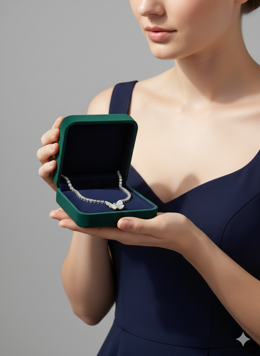 Crystal Butterfly Necklace Silver Rhodium Plated