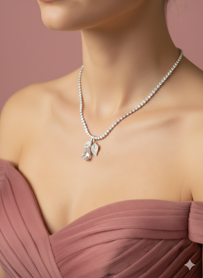 Leaf Grace Necklace With Silver Rhodium Plated & Lab Grown Diamond