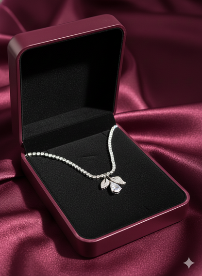 Leaf Grace Necklace With Silver Rhodium Plated & Lab Grown Diamond