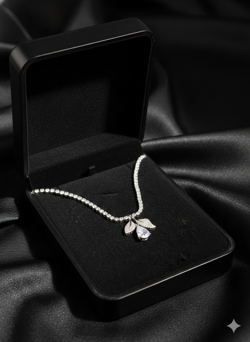 Leaf Grace Necklace With Silver Rhodium Plated & Lab Grown Diamond