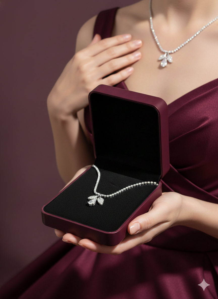 Leaf Grace Necklace With Silver Rhodium Plated & Lab Grown Diamond