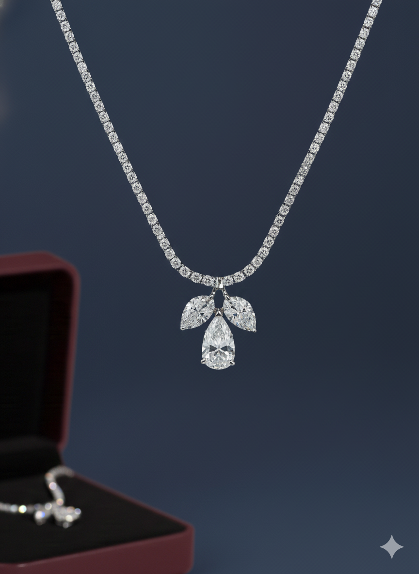 Leaf Grace Necklace With Silver Rhodium Plated & Lab Grown Diamond
