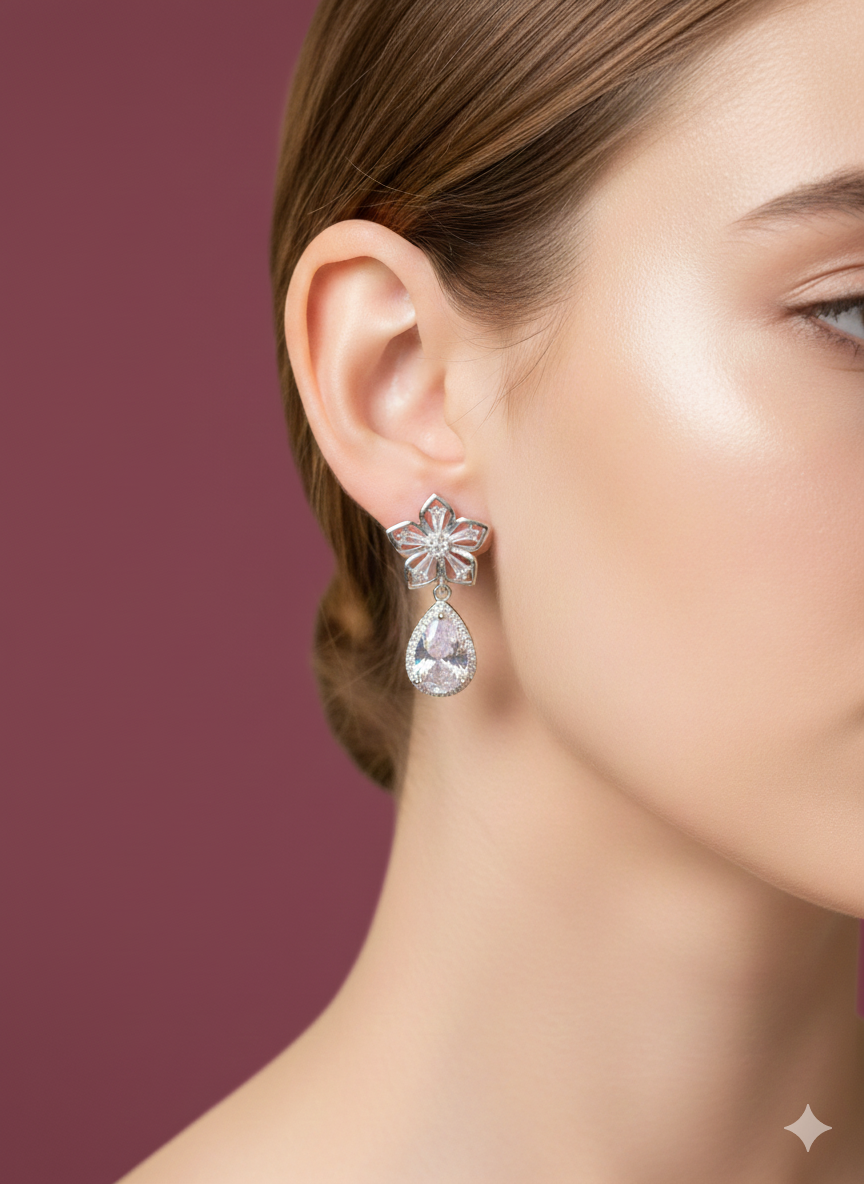 Royal Teardrop Earrings Silver Rhodium Plated & Lab Grown Diamond