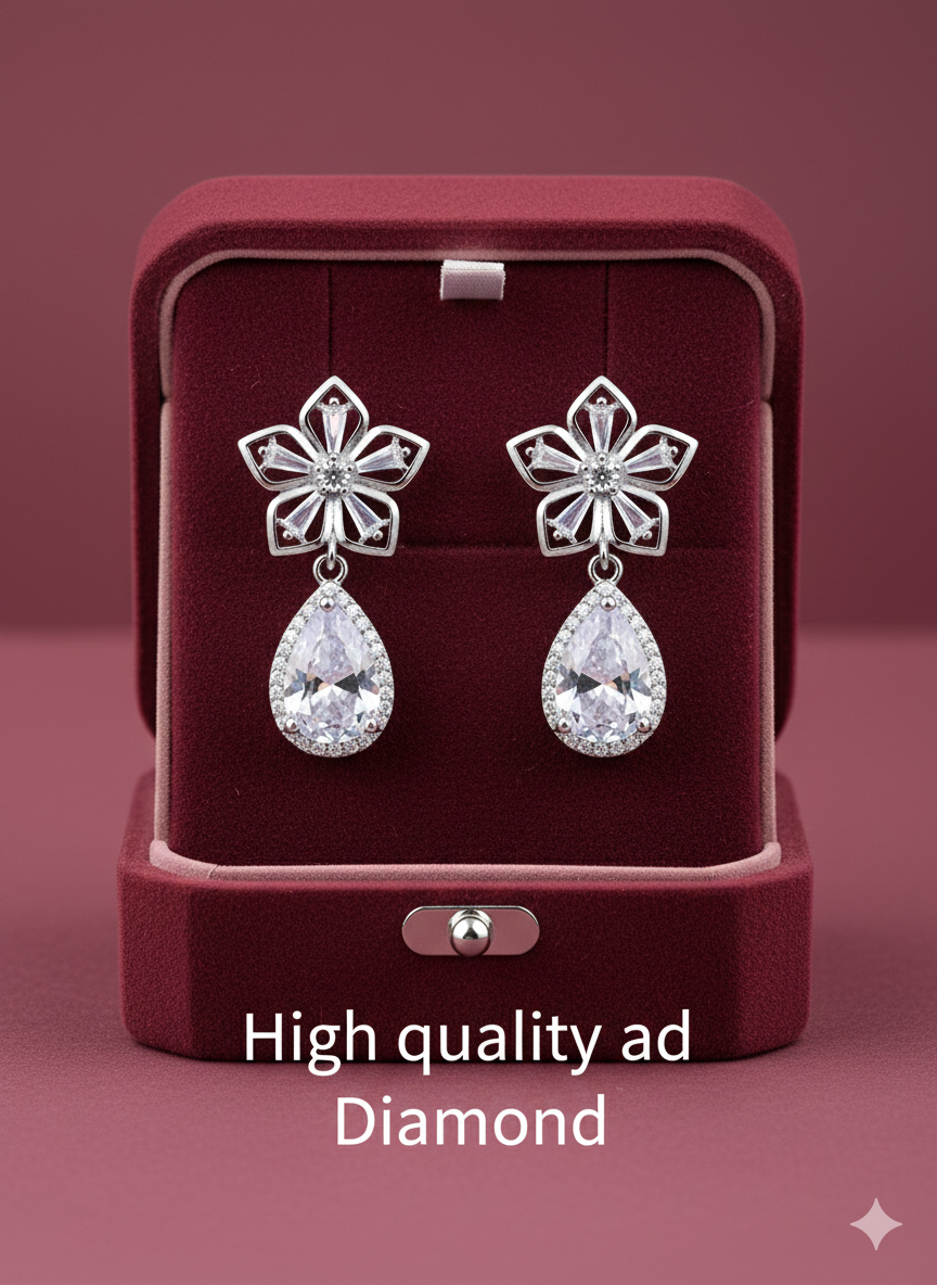 Royal Teardrop Earrings Silver Rhodium Plated & Lab Grown Diamond
