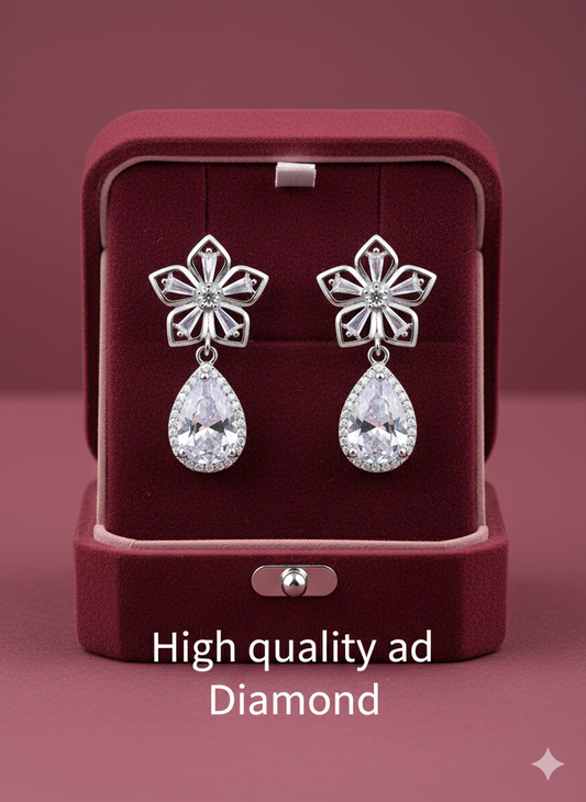 Royal Teardrop Earrings Silver Rhodium Plated & Lab Grown Diamond