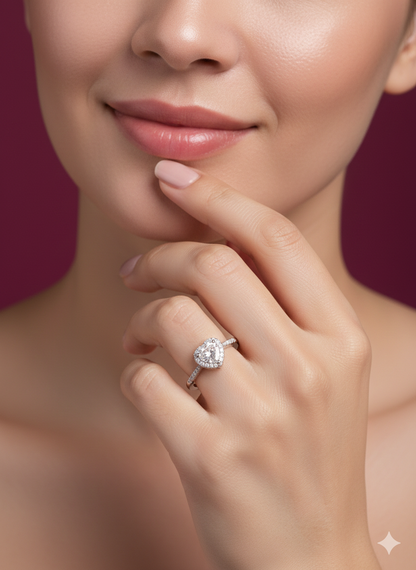 Promise Heart Ring Silver Rhodium Plated with Zirconia Diamond