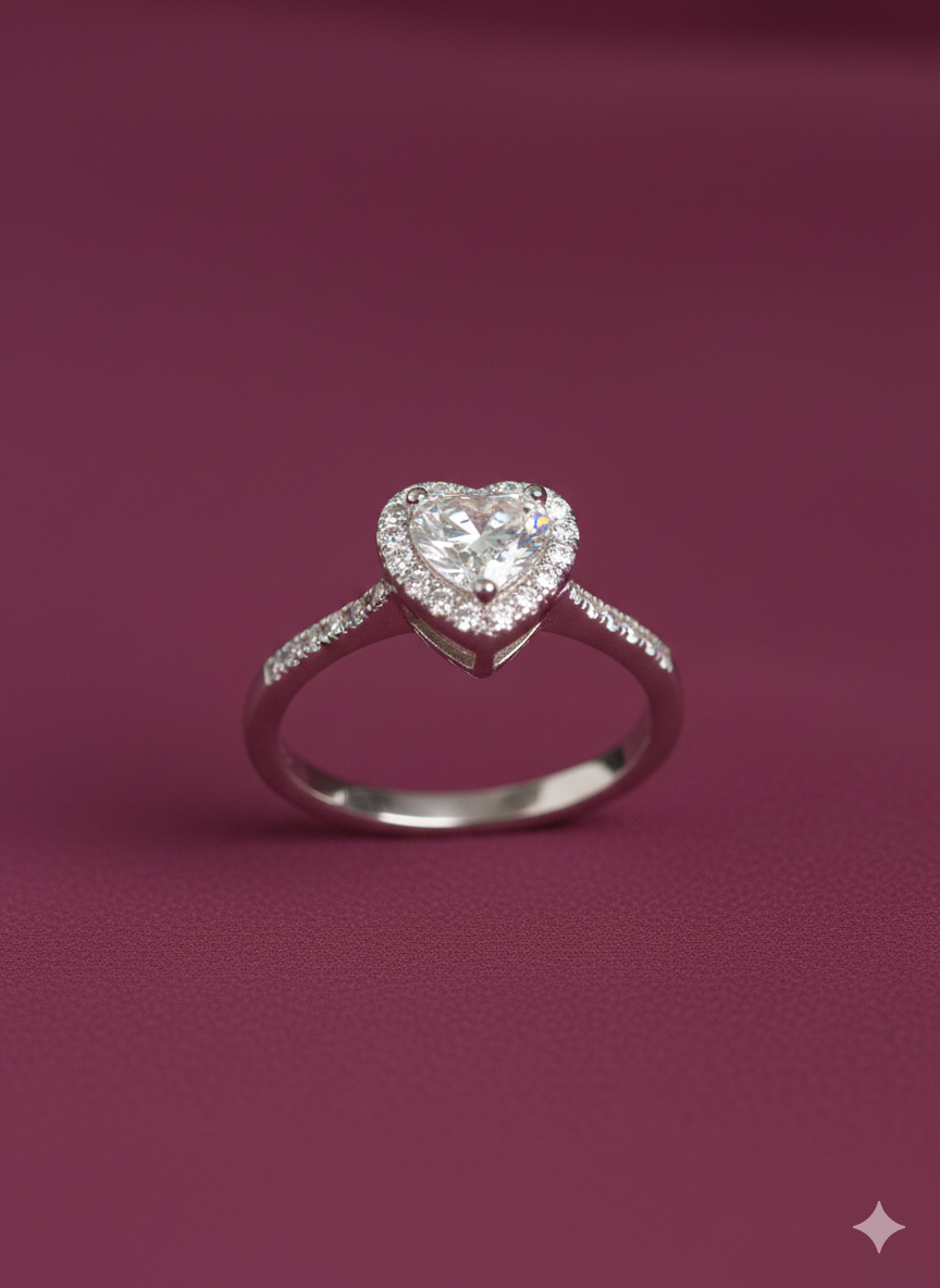 Promise Heart Ring Silver Rhodium Plated with Zirconia Diamond
