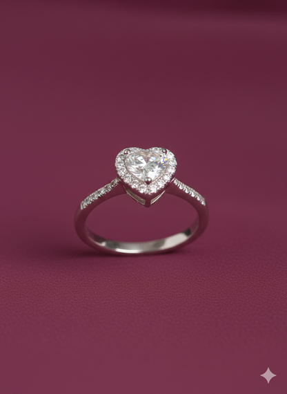 Promise Heart Ring Silver Rhodium Plated with Zirconia Diamond