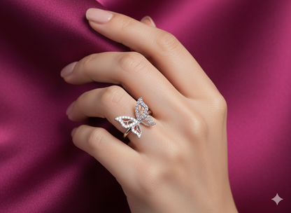 Butterfly Ring Silver Rhodium Plated with Zirconia Diamond