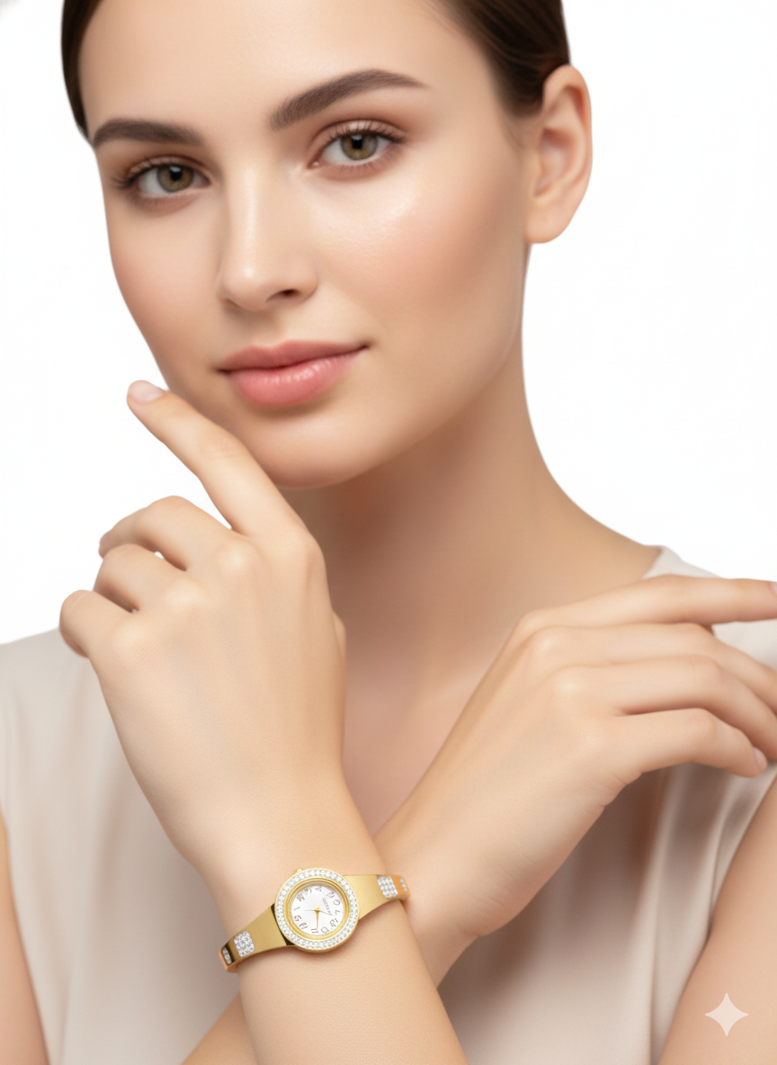 Crystal Crown Watch 18k Gold Plated