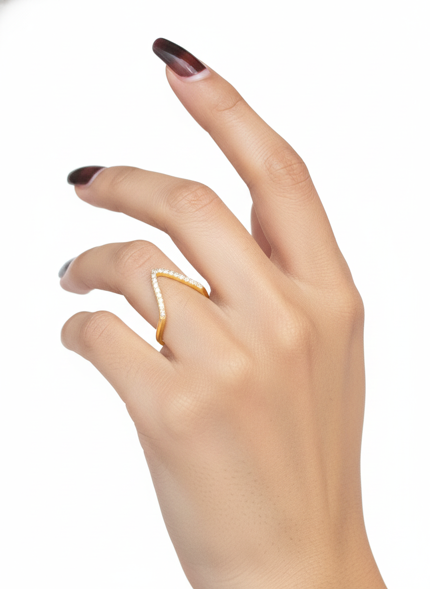 Velvet V Ring Gold Plated with AD Dimond