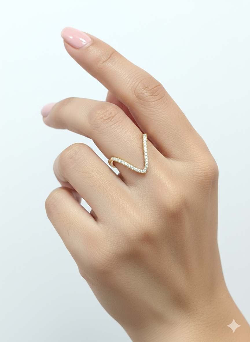 Velvet V Ring Gold Plated with AD Dimond