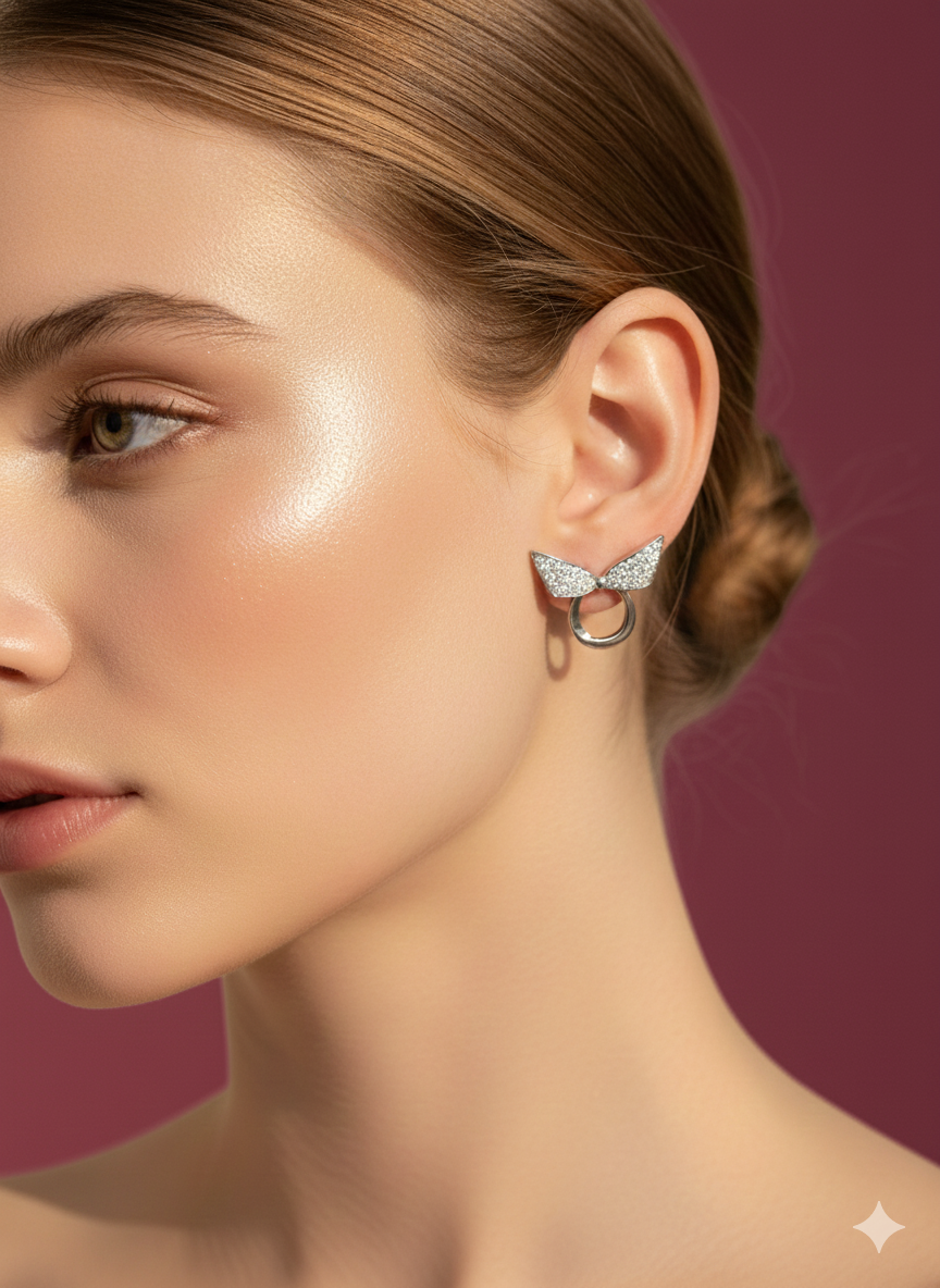 Muse Earrings Silver Rhodium Plated with AD Dimond