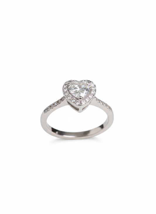 Promise Heart Ring Silver Rhodium Plated with Zirconia Diamond